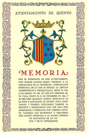Quinto de Ebro 1949 - Portada de la memoria original del Ayuntamiento tal como se público